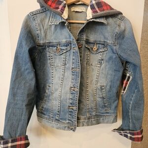 Bullhead Blue Denim Jacket with Plaid Hood